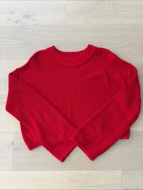 wild fable Knit Bright Red Cropped Crewneck Sweater W/Bell Sleeves